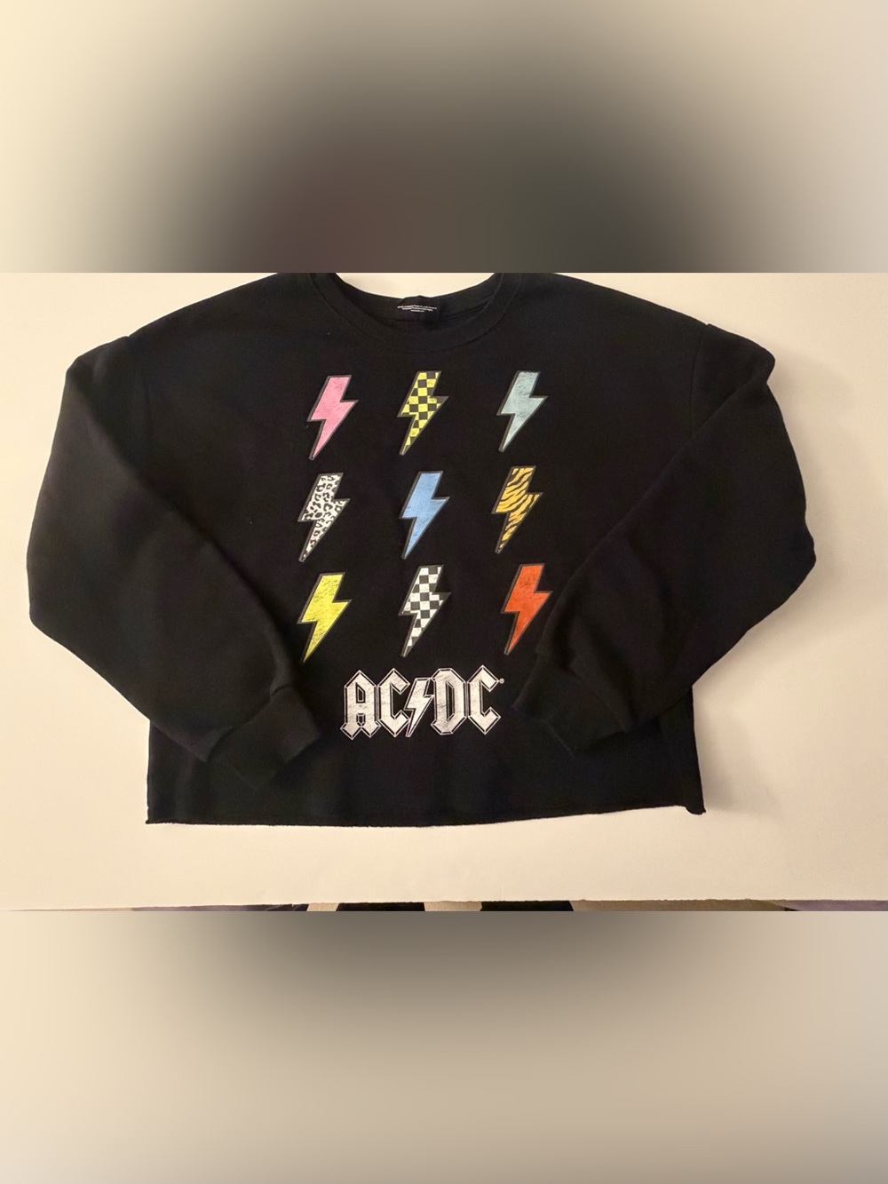 AC/DC Boys Large Black Graphic Sweatshirt Lightning Bolt Rock Band